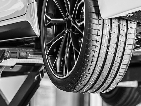 tire on car on a lift